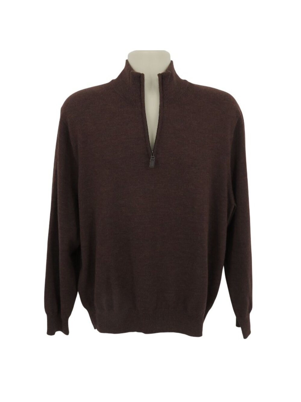 Jos A Bank Men Large Brown All Merino Wool 1/4 Quarter Zip Sweater Pullover